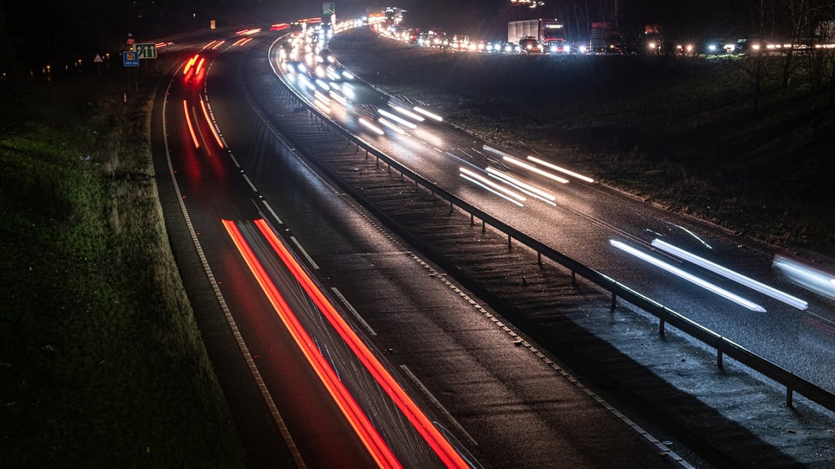 Motorway at night to illustrate Mackman Research's work with Atkins